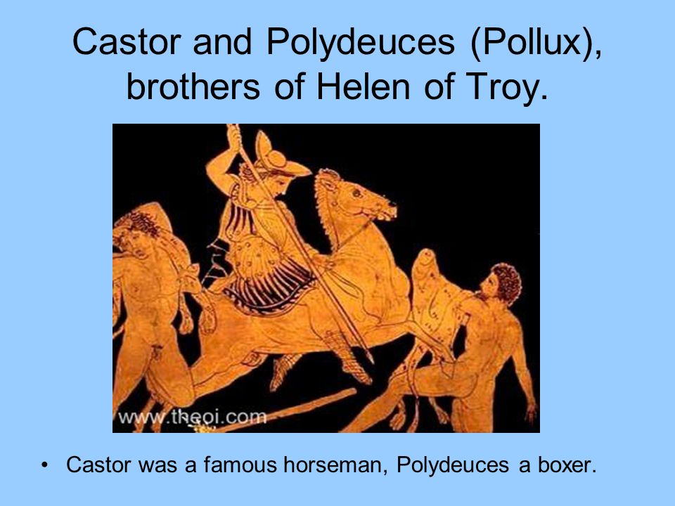 Castor and Polydeuces (Pollux), brothers of Helen of Troy.