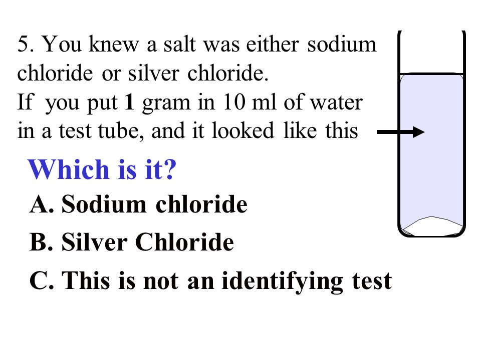 Sodium chloride Silver Chloride This is not an identifying test