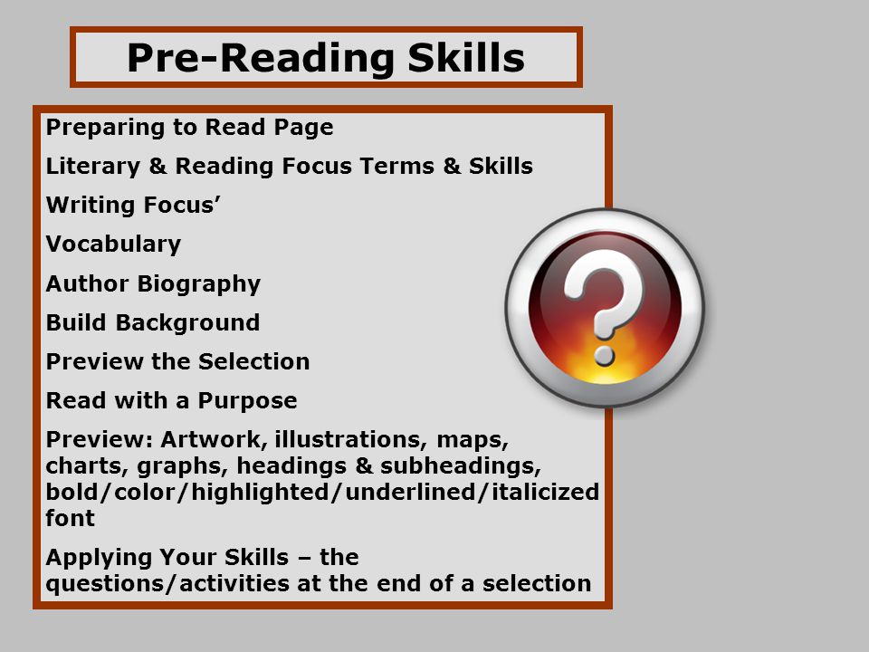 Pre-Reading Skills Preparing to Read Page