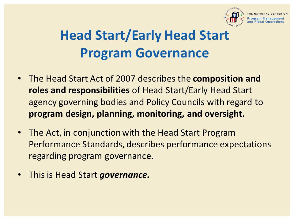 Head Start/Early Head Start Program Governance