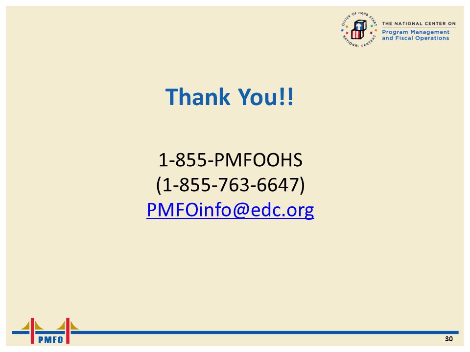 Thank You!! PMFOOHS ( ) 30