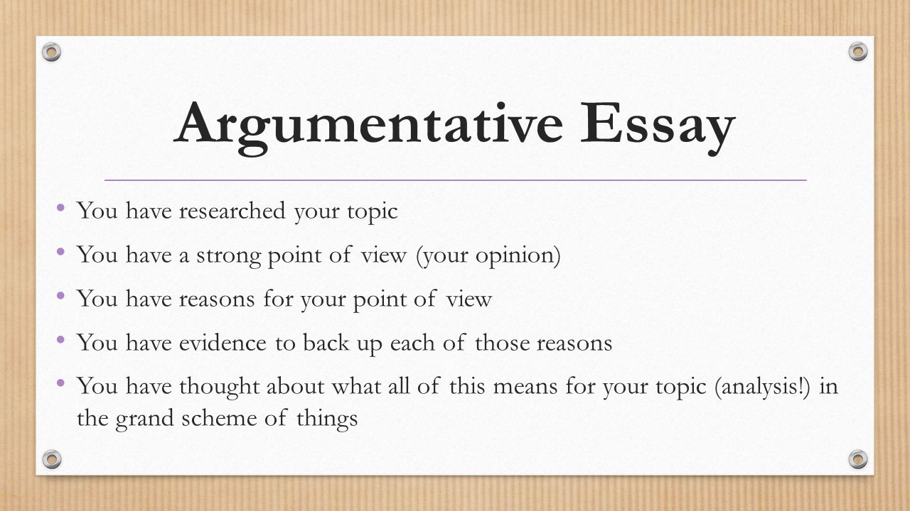 Argumentative Essay You have researched your topic