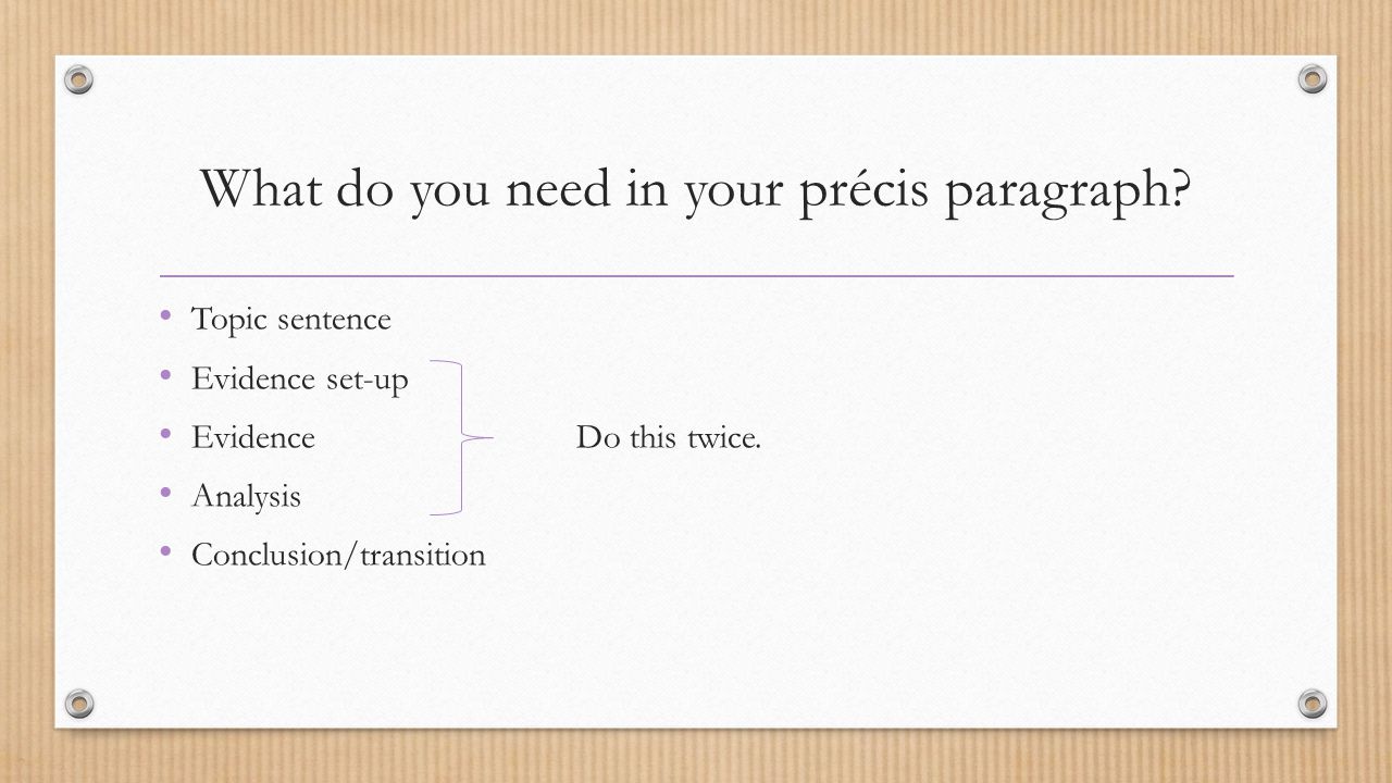 What do you need in your précis paragraph
