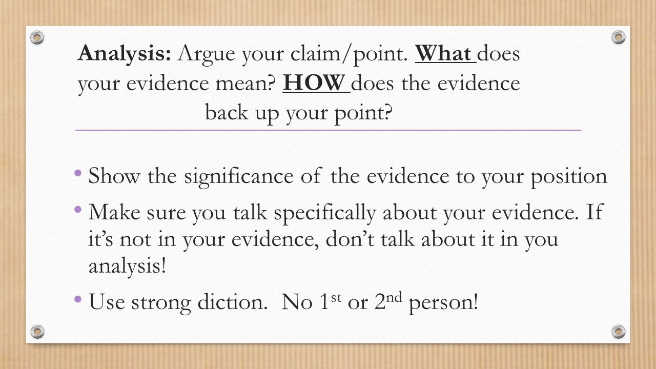 Analysis: Argue your claim/point. What does your evidence mean