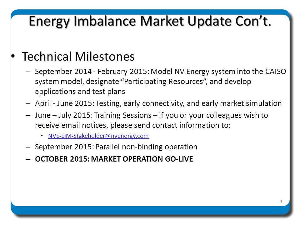 Energy Imbalance Market Update Con’t.