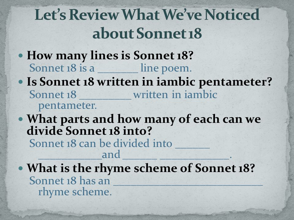 Let’s Review What We’ve Noticed about Sonnet 18