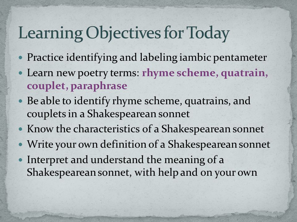Learning Objectives for Today