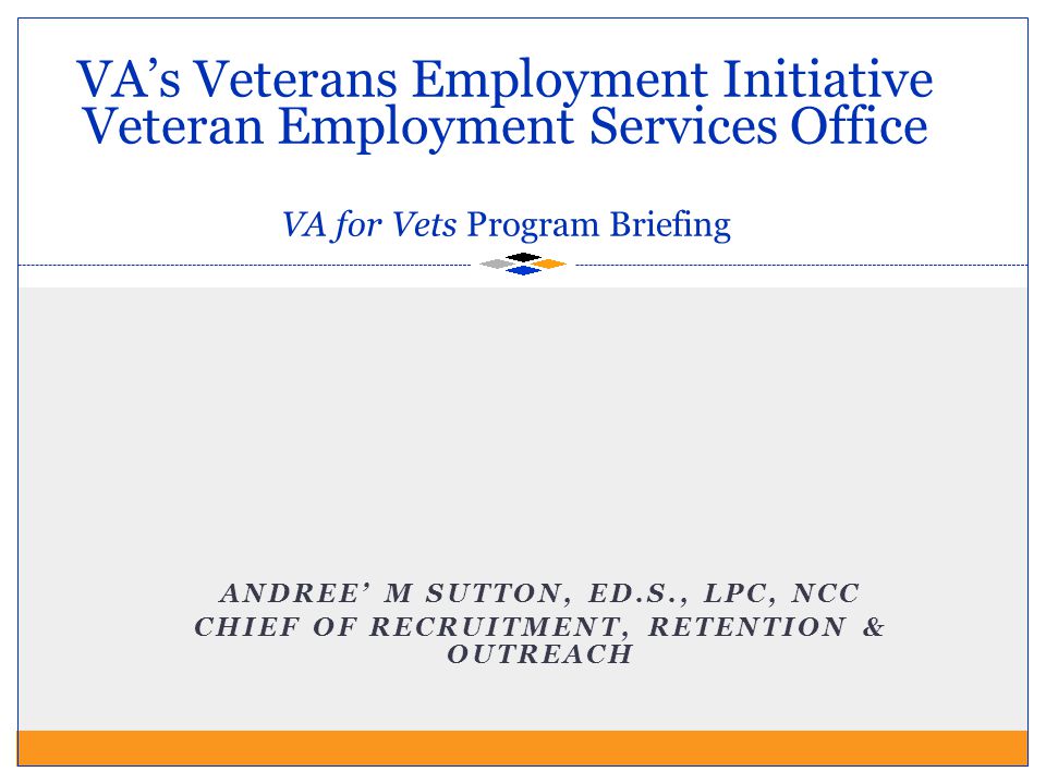 VA’s Veterans Employment Initiative Veteran Employment Services Office VA for Vets Program Briefing
