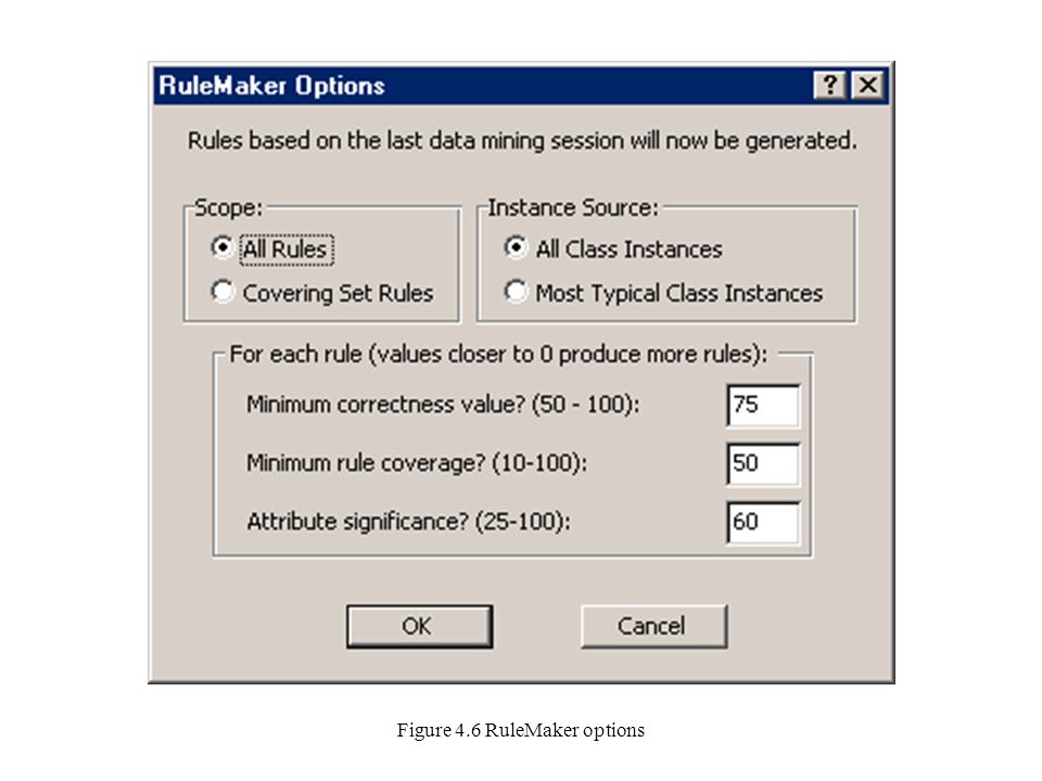 Figure 4.6 RuleMaker options