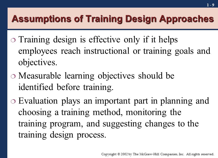 Assumptions of Training Design Approaches