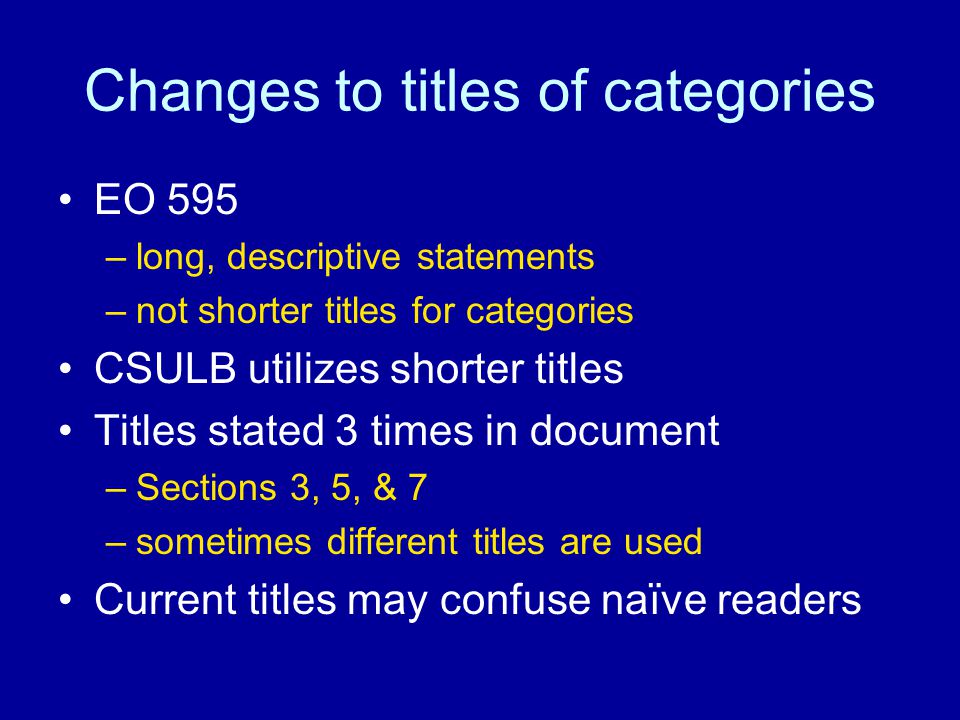 Changes to titles of categories