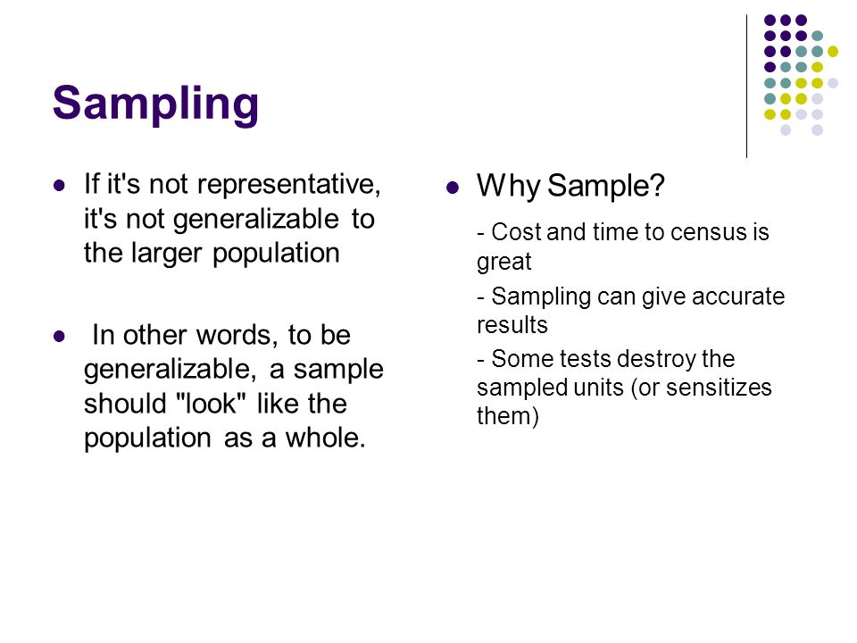 Sampling Why Sample - Cost and time to census is great