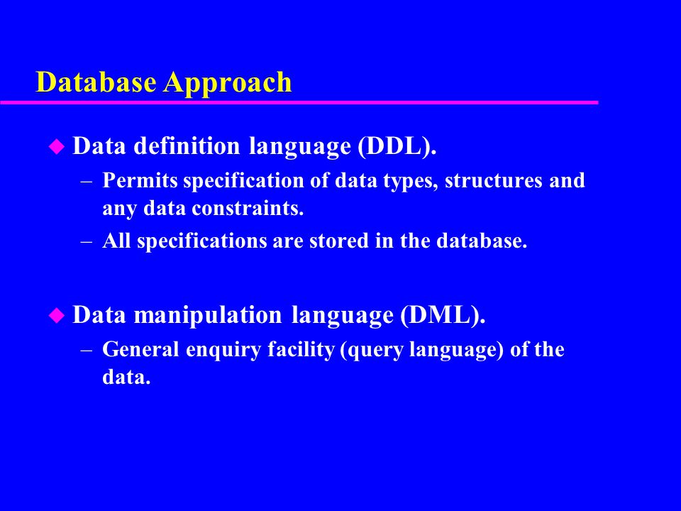 Database Approach Data definition language (DDL).