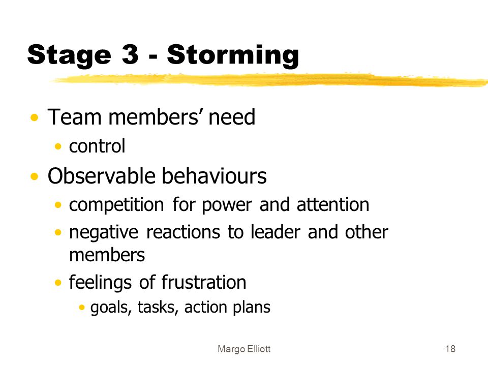 Stage 3 - Storming Team members’ need Observable behaviours control
