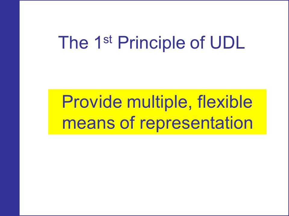 The 1st Principle of UDL Provide multiple, flexible means of representation