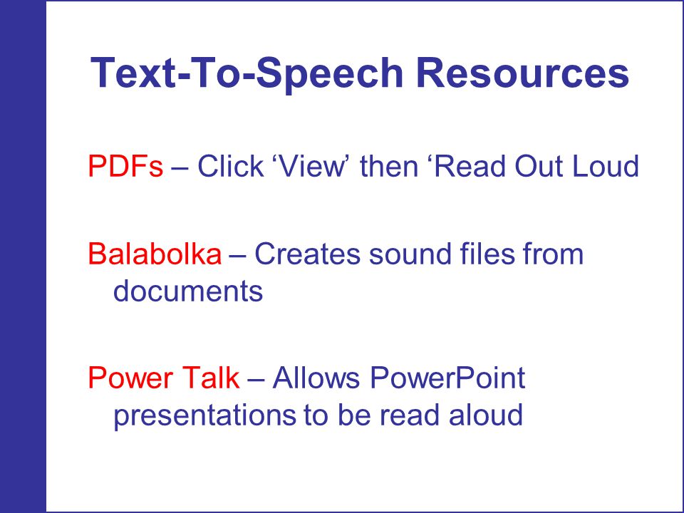 Text-To-Speech Resources