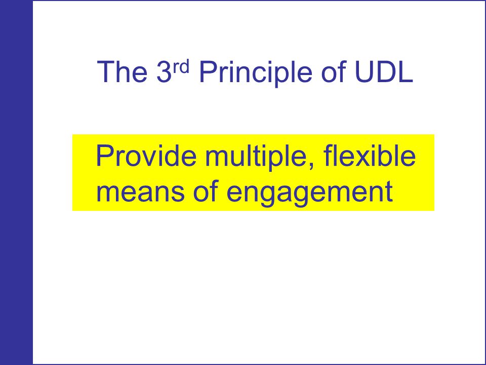 The 3rd Principle of UDL Provide multiple, flexible means of engagement