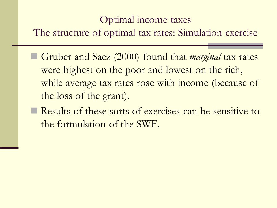 Optimal income taxes The structure of optimal tax rates: Simulation exercise
