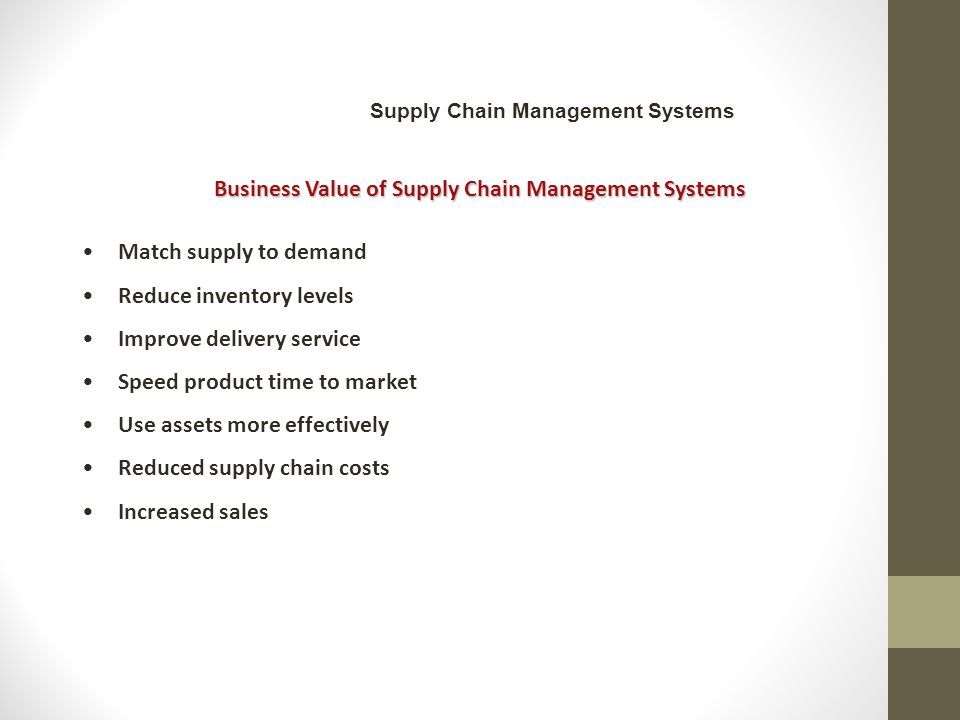 Business Value of Supply Chain Management Systems