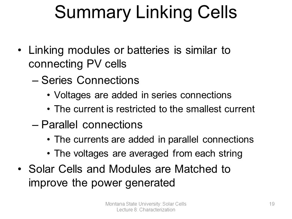 Montana State University: Solar Cells Lecture 8: Characterization