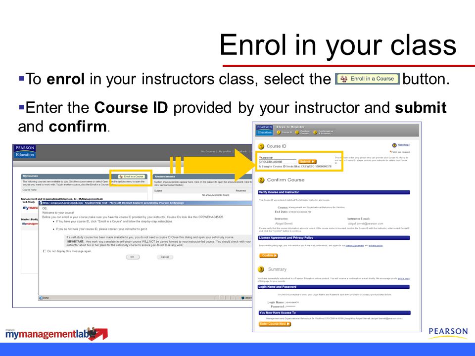 Enrol in your class To enrol in your instructors class, select the button.
