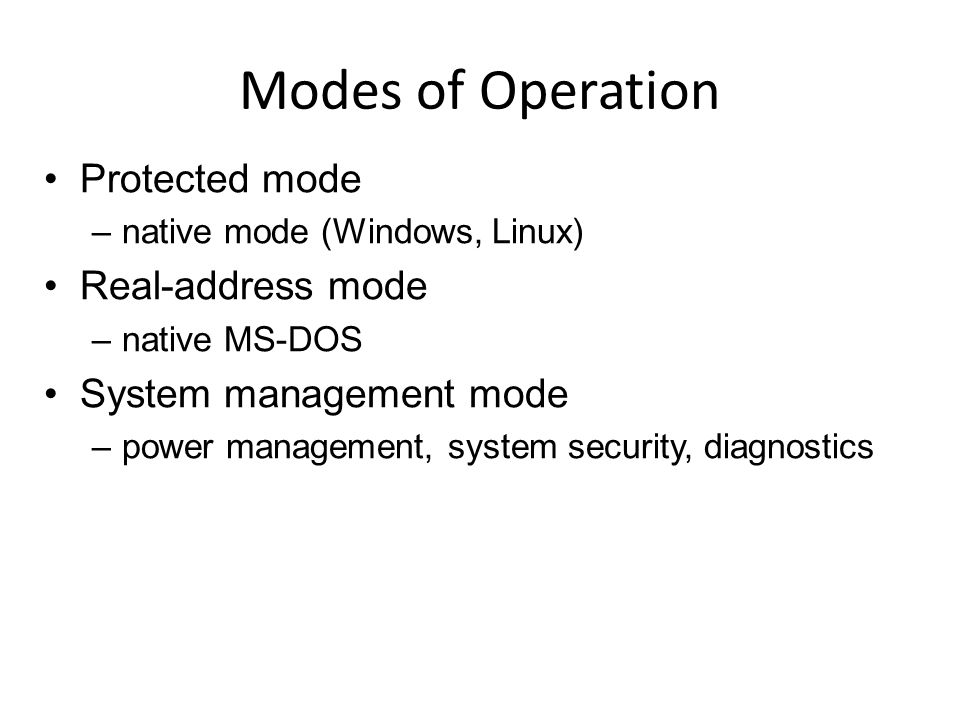 Modes of Operation Protected mode Real-address mode
