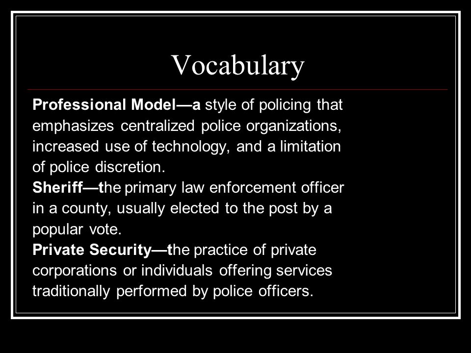 Vocabulary Professional Model—a style of policing that