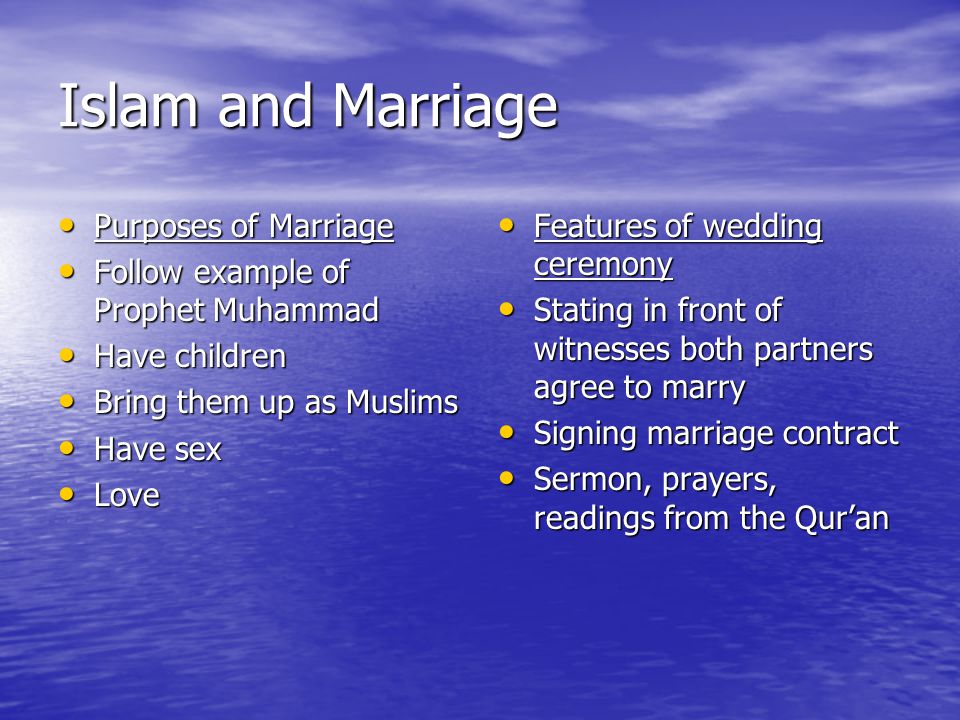 Islam and Marriage Purposes of Marriage
