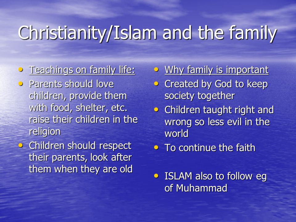 Christianity/Islam and the family