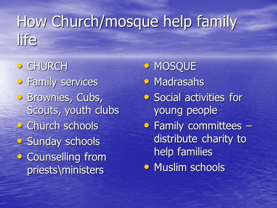 How Church/mosque help family life