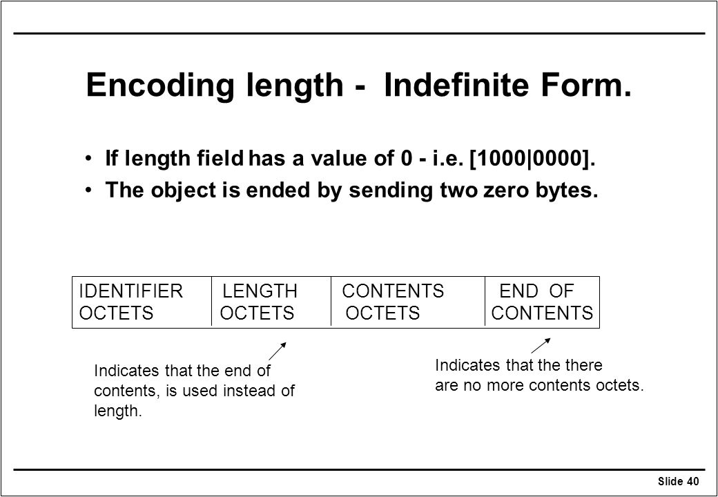 Encoding length - Indefinite Form.