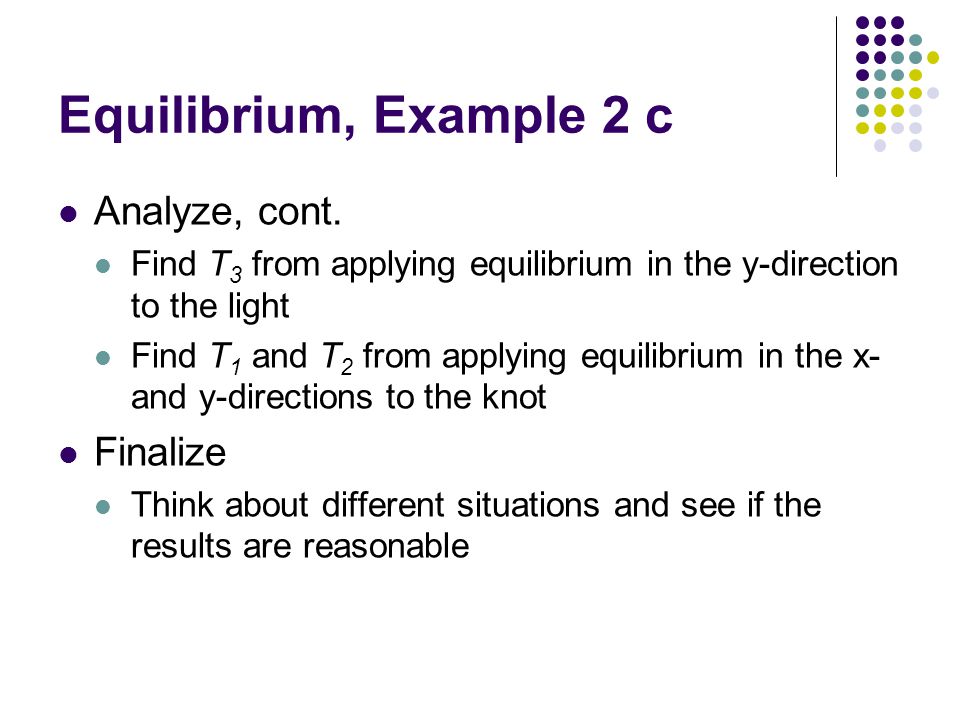 Equilibrium, Example 2 c Analyze, cont. Finalize