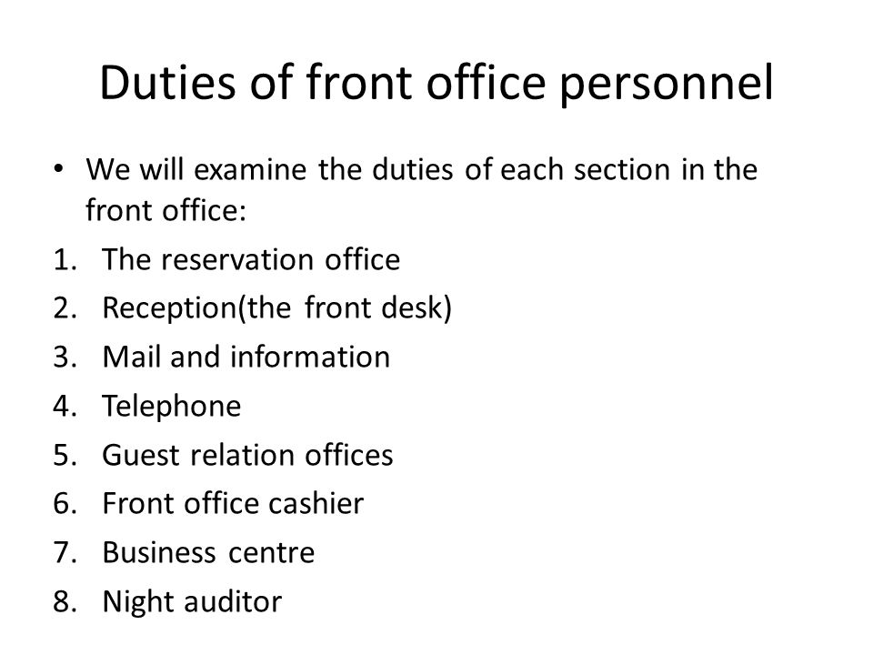Front Office Operations Ppt Video Online Download