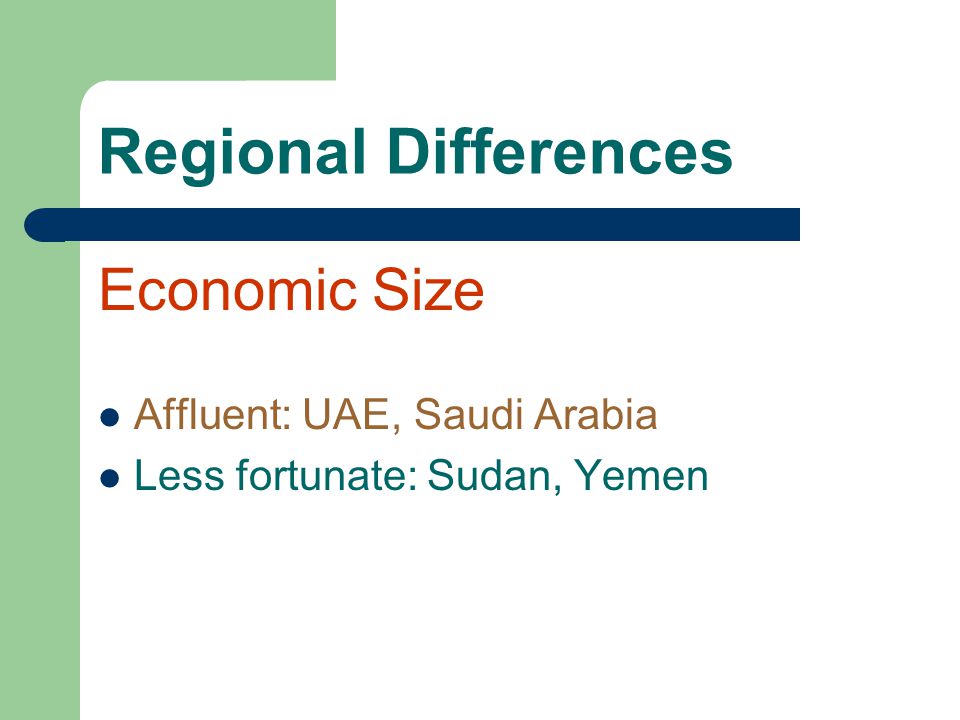 Regional Differences Economic Size Affluent: UAE, Saudi Arabia