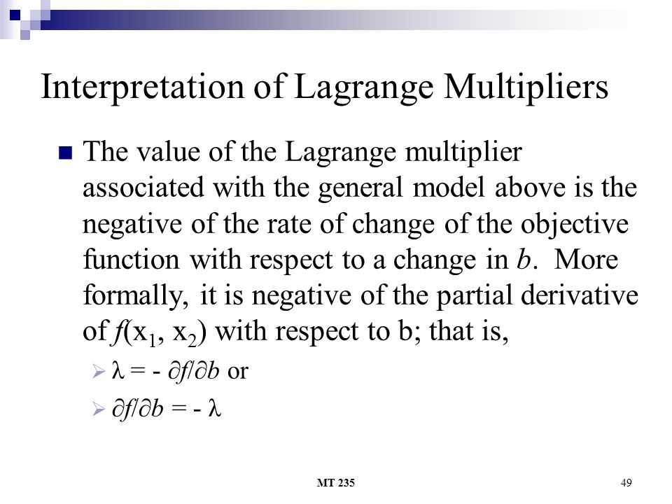 Interpretation of Lagrange Multipliers