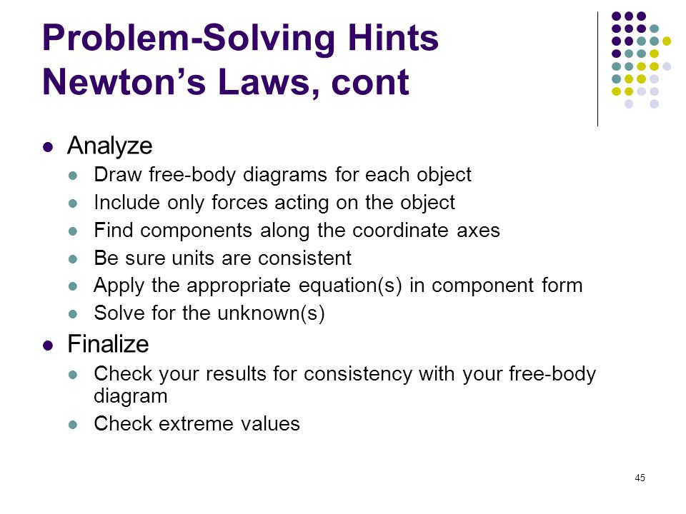 Problem-Solving Hints Newton’s Laws, cont