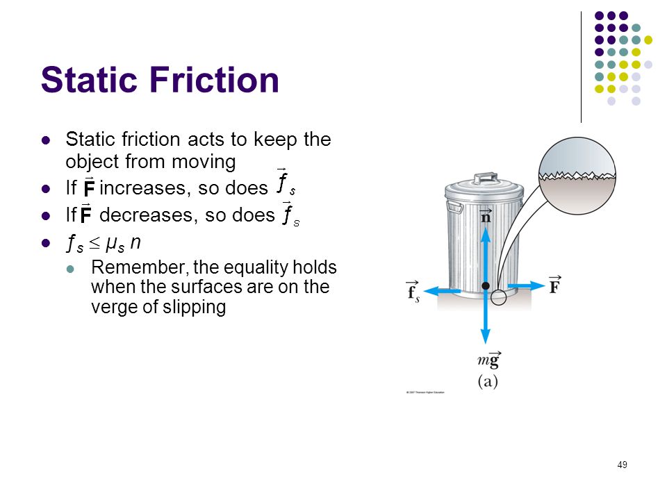 Static Friction Static friction acts to keep the object from moving