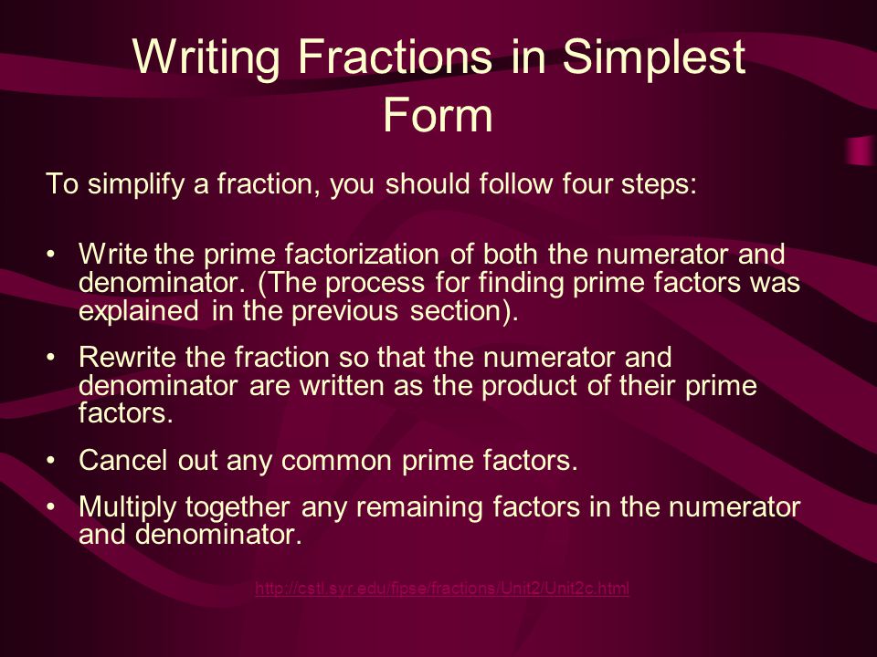 Writing Fractions in Simplest Form