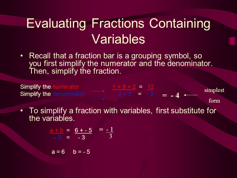 Evaluating Fractions Containing Variables