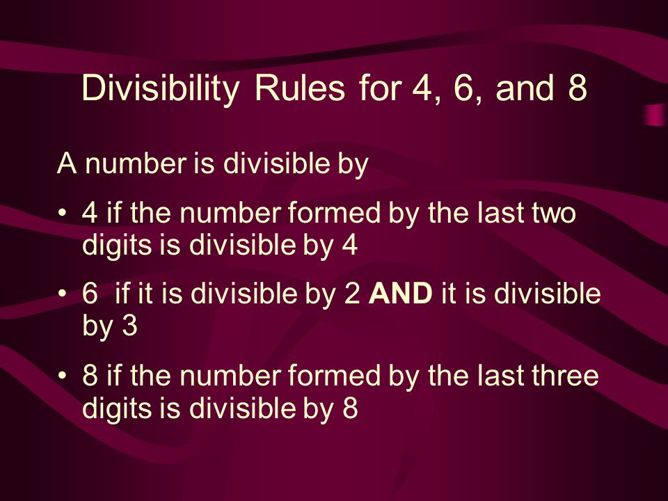 Divisibility Rules for 4, 6, and 8