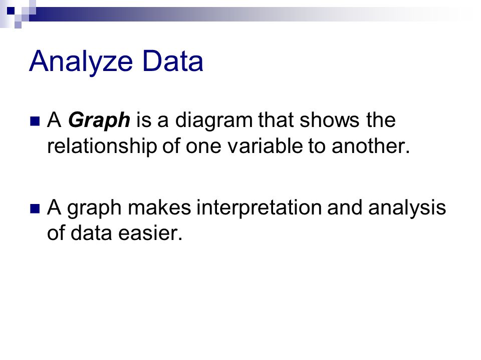 Analyze Data A Graph is a diagram that shows the relationship of one variable to another.
