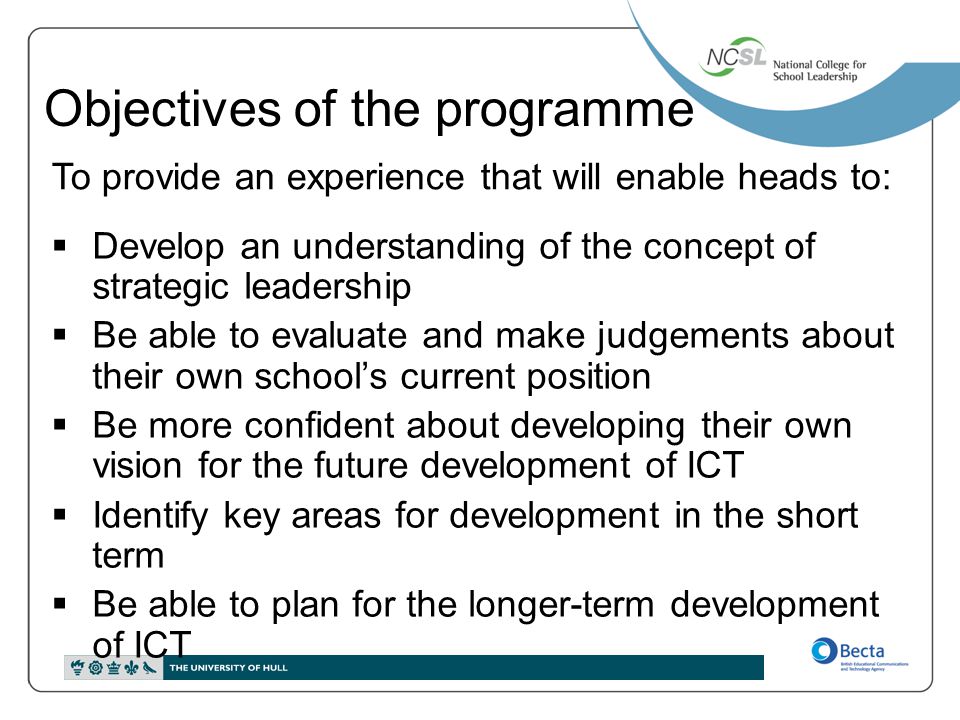 Objectives of the programme