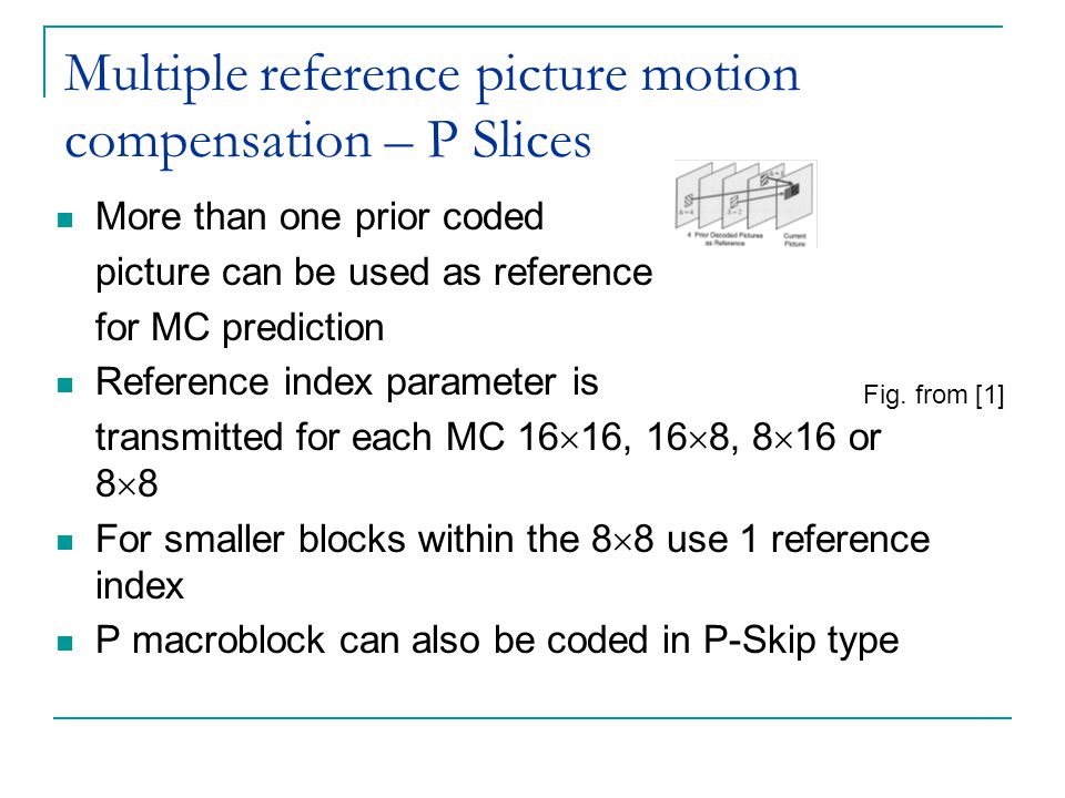 Multiple reference picture motion compensation – P Slices
