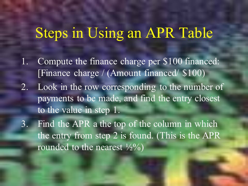 Steps in Using an APR Table