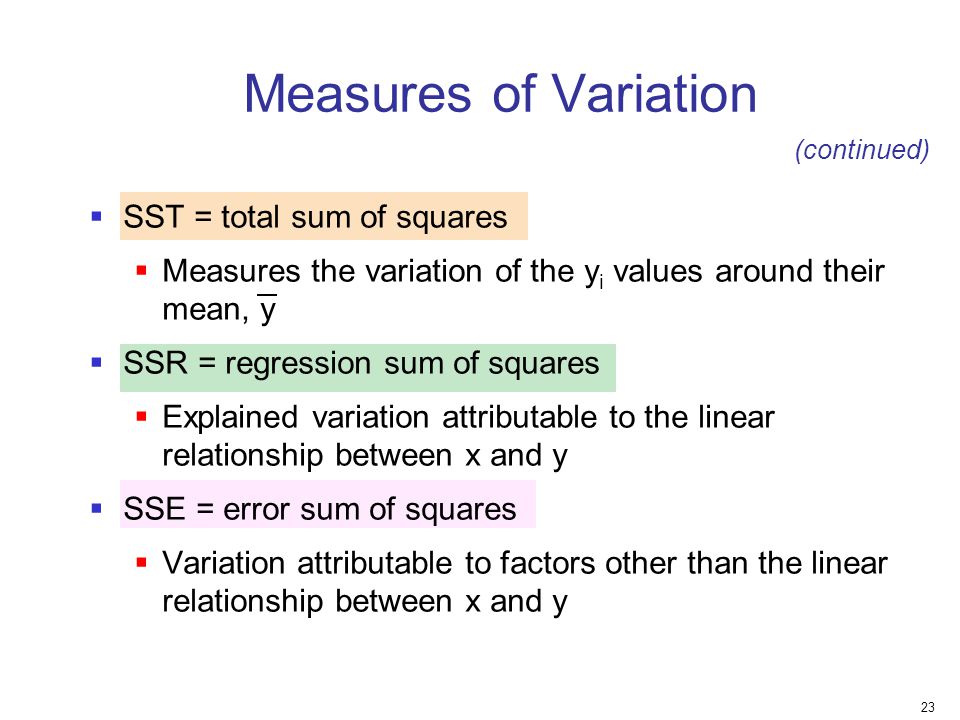 Measures of Variation SST = total sum of squares