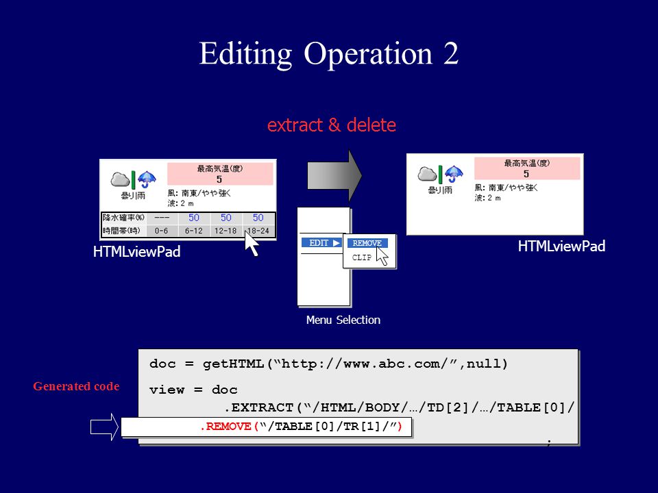 Editing Operation 2 extract & delete HTMLviewPad HTMLviewPad
