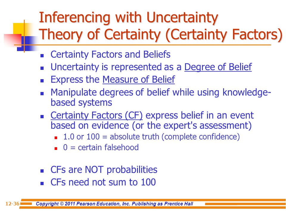 Inferencing with Uncertainty Theory of Certainty (Certainty Factors)