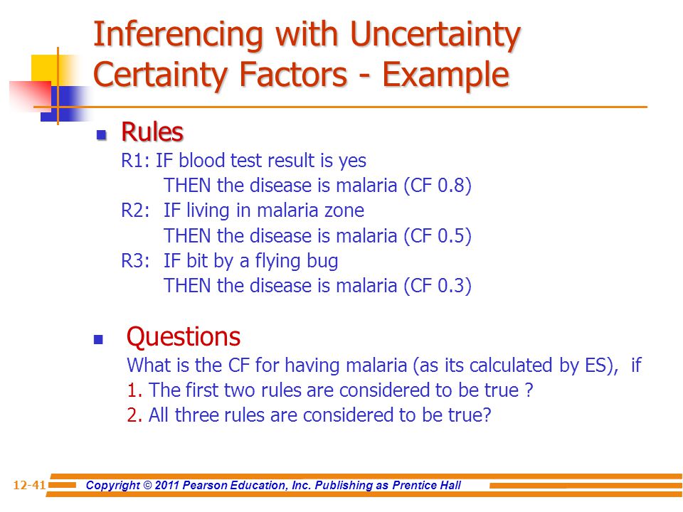 Inferencing with Uncertainty Certainty Factors - Example