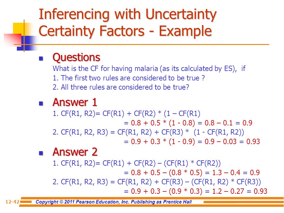 Inferencing with Uncertainty Certainty Factors - Example