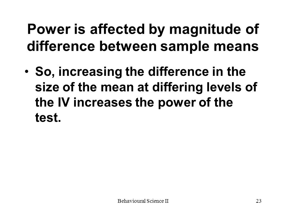 Power is affected by magnitude of difference between sample means